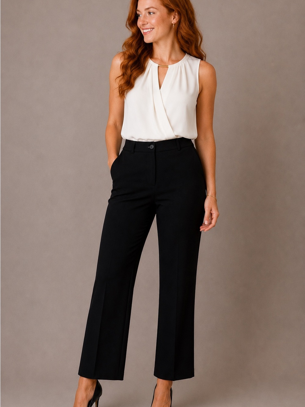 Classic Black Straight-Leg Dress Pants for Women